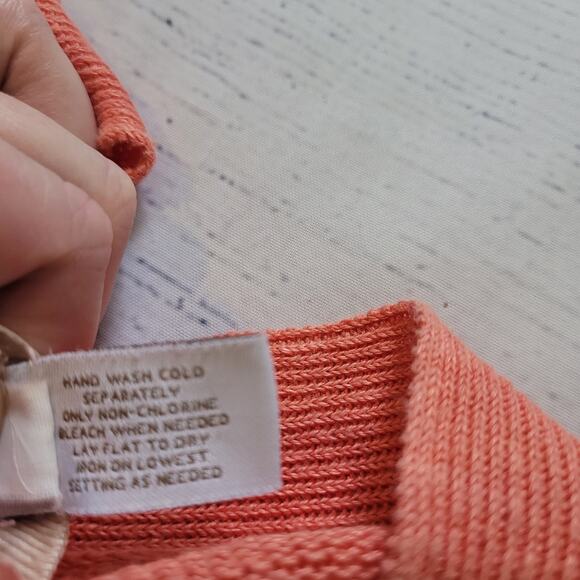 Chico's Size 1 US L 100% Linen Orange White Ombre Open Front Cardigan - Picture 9 of 9